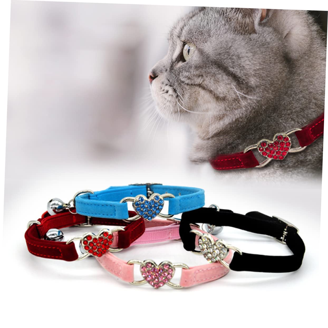 BESPORTBLE Lot De 2 Colliers Réglables pour Chat avec Strass Et Clochette en Forme De Cœur Tendance pour Chats Et Chatons
