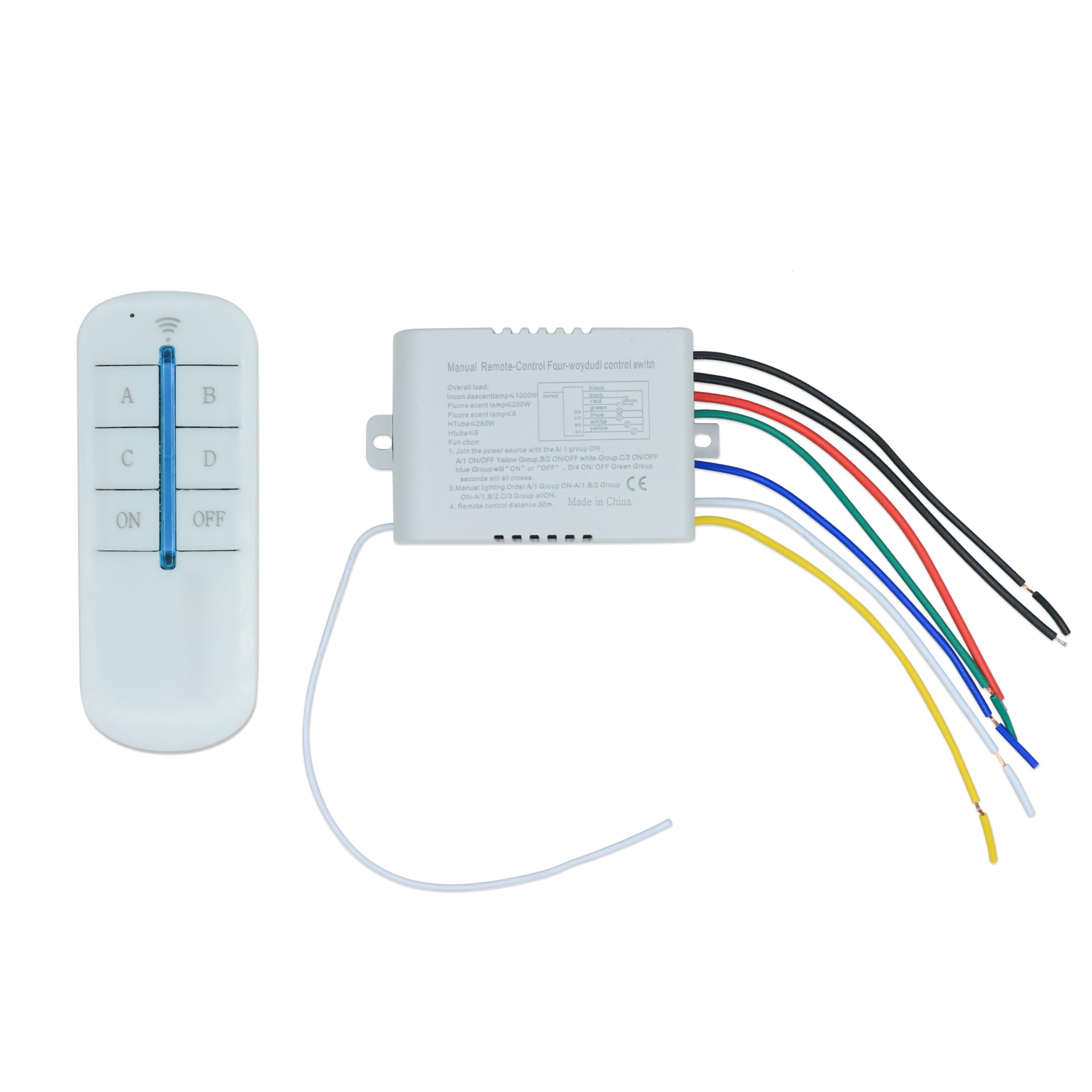 220V 4-Way ON/Off Lamp Light RF Remote Control Switch Receiver (Multicolour)