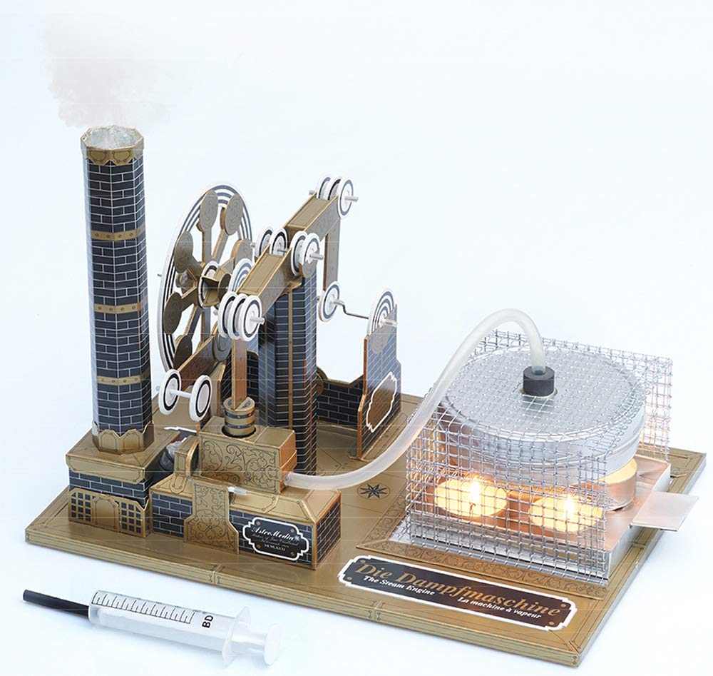 Astromedia DIY Steam Engine Kit - Steam Engine - Cardboard, Aluminium, PVC, Silicone, Foam - No Batteries Required - Ages Child to Adult