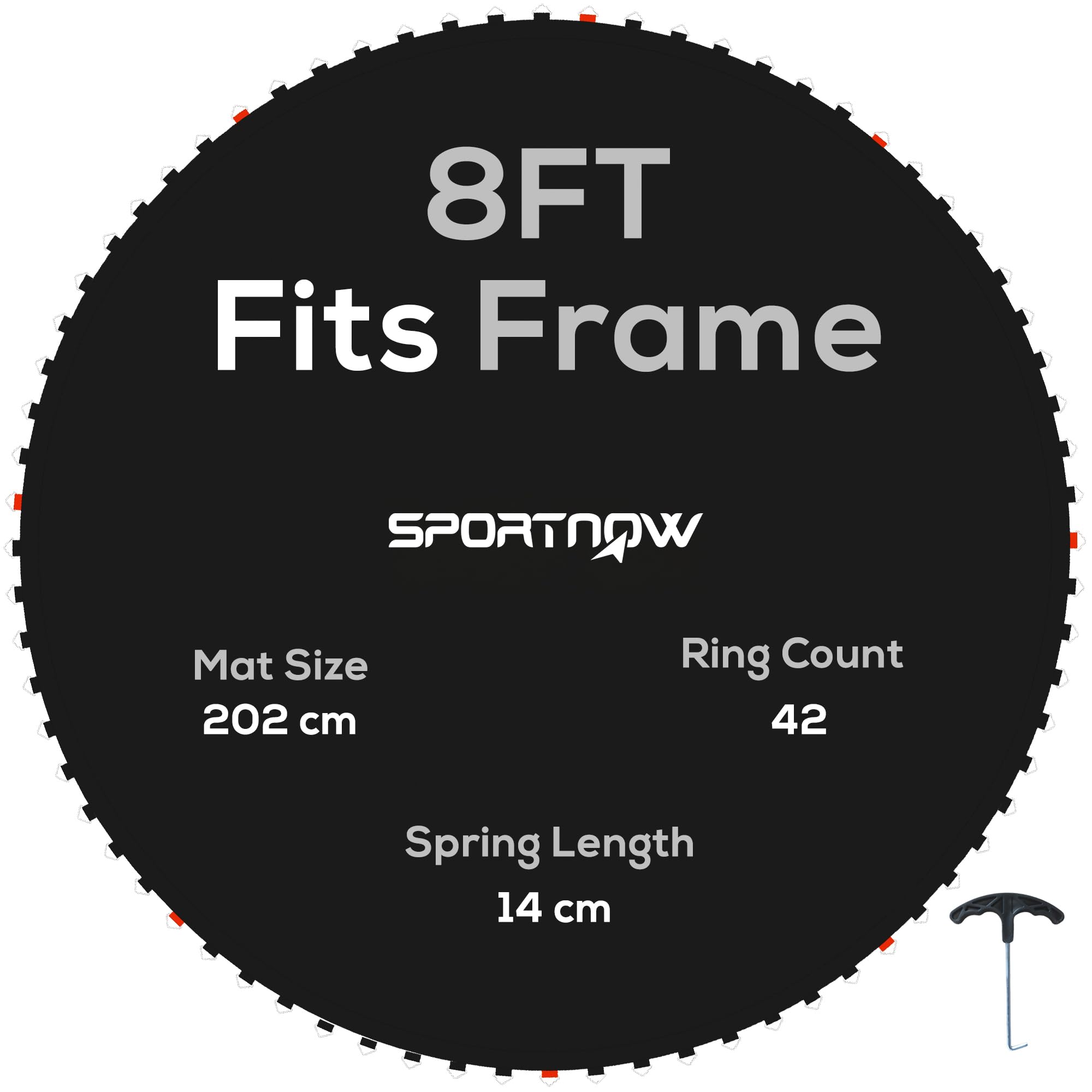 SPORTNOW Trampoline Replacement Mat with Eight Rows of Stitching, Spring Pull Tool, V-Hooks, for 8ft/10ft/12ft Trampoline, Using 14cm Springs, Trampoline Jumping Mat