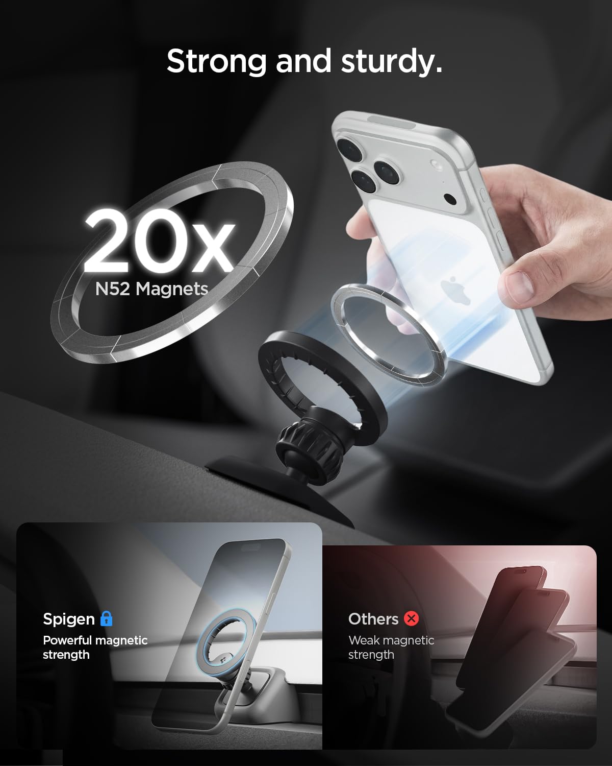 Spigen Tesla Model Y Juniper 2025 2026 Model 3 Highland 2024-26 (Standard & Premium, SAUF Performance) Support Téléphone Voiture MagSafe pour Grille d’Aération, Accessoire Tesla Compatible avec iPhone