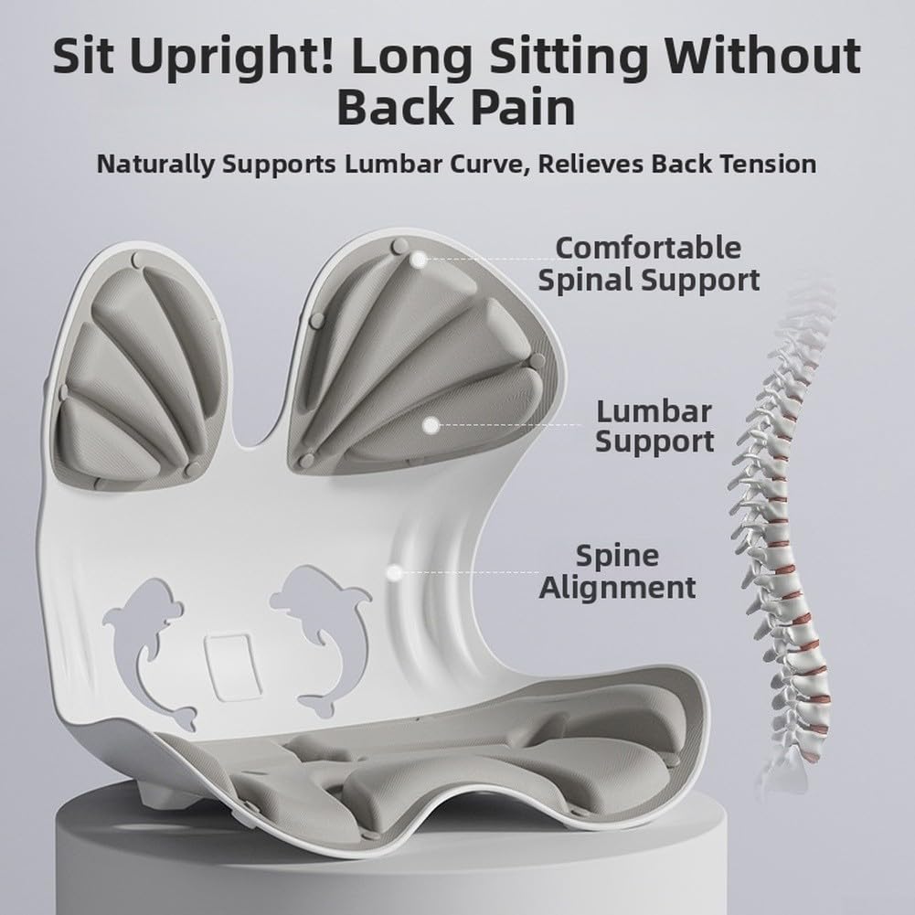 Cuscino di supporto lombare in memory foam, ergonomico, a quattro zone, rimovibile, lavabile, correttore posturale ortopedico, traspirante, per sedia da ufficio, auto, casa, sollievo (grigio