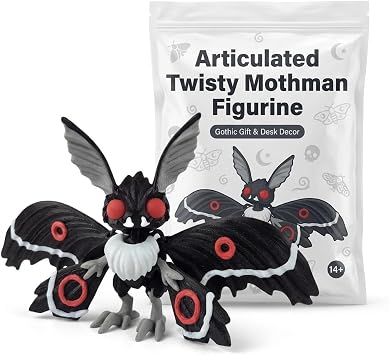 Articulated Twisty Mothman Collectible Figurine - Striking Gothic Design with Black Wings and Red Eyes for Unique Shelf Display - 3D Printed in Canada