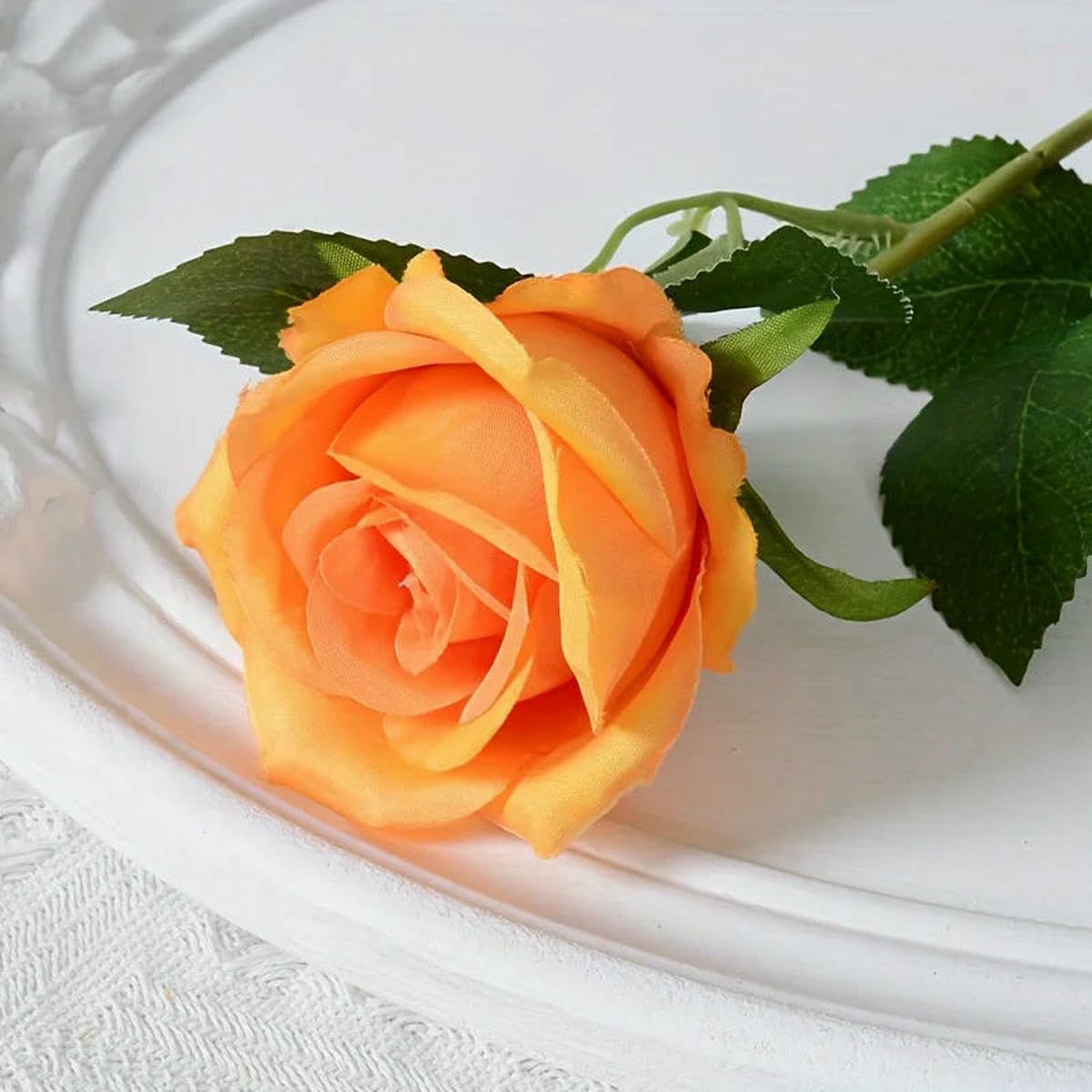 AYHTUD 12pcs Realistic Artificial Rose Bouquet for Weddings, Birthdays, and More for Floral Arrangements and Home Decor-Orange