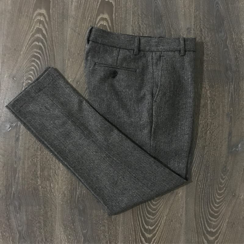 Vintage Men's Herringbone Tweed Dress Suit Pants Thick Wool Pleated Front Trousers Regular Fit4