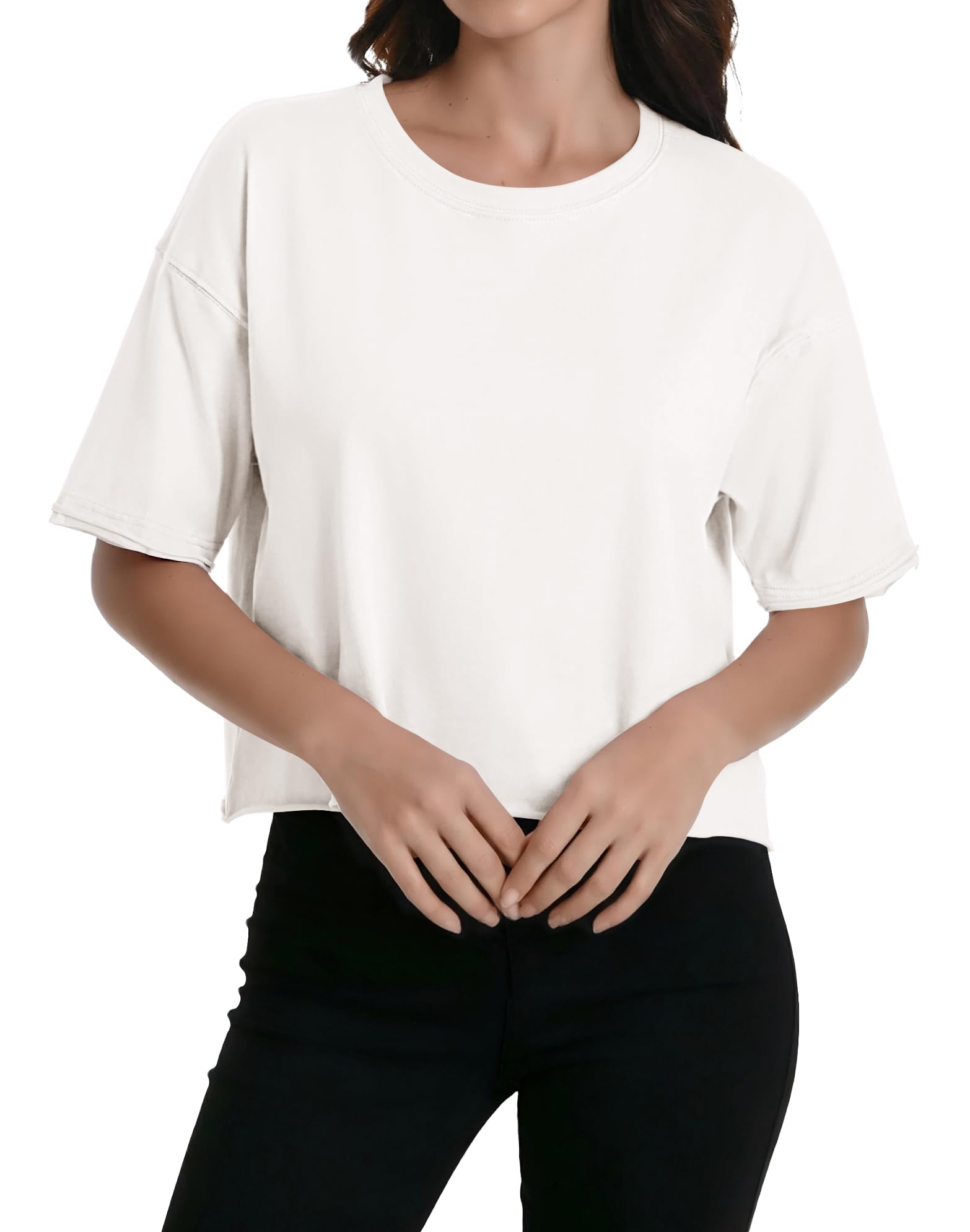 Women's Summer Short Sleeve Crop Tops Cotton Athletic Yoga Running T-Shirts