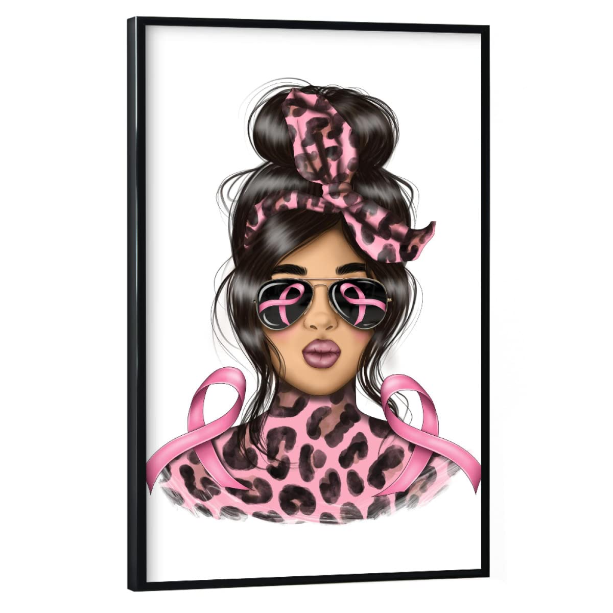 artboxONE Poster mit schwarzem Rahmen 75x50 cm Floral Wir tragen Pink Messy Bun - Bild bewusstsein Band bewusstsein