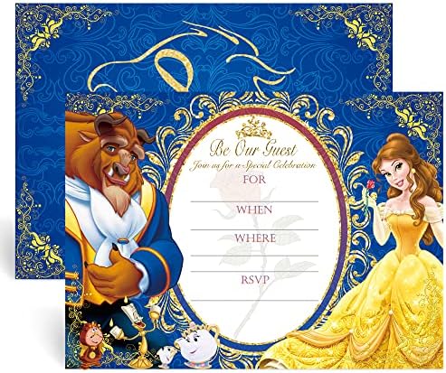 20 Beauty and Beast Party Invites Invitations Princess Theme Gift Cards Party Supplies with Envelope