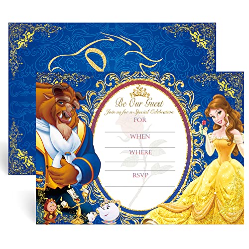 20 Beauty And Beast Party Invites Invitations Princess Theme Gift Cards Party Supplies With Envelope #TOP12