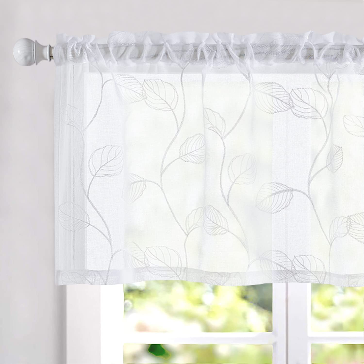 Cenefas para ventanas de baño y cocina, cortina corta blanca lavable con bordado