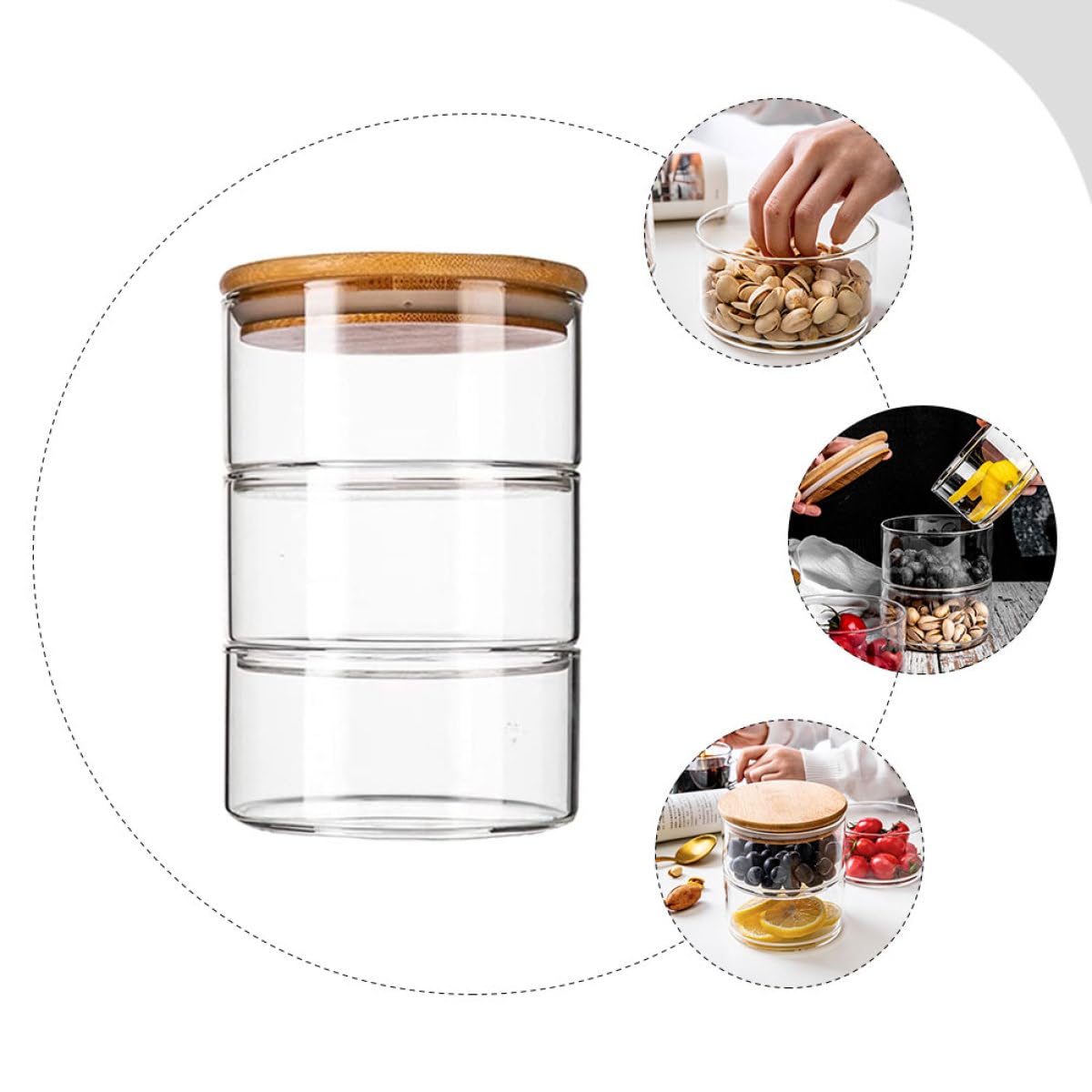 Bol de Ensalada de Vidrio con Tapa, Juego de 1, Bambú | Apilable y Ahorro de Espacio, Fácil de Limpiar, para Restaurantes y Decoración Fotográfica