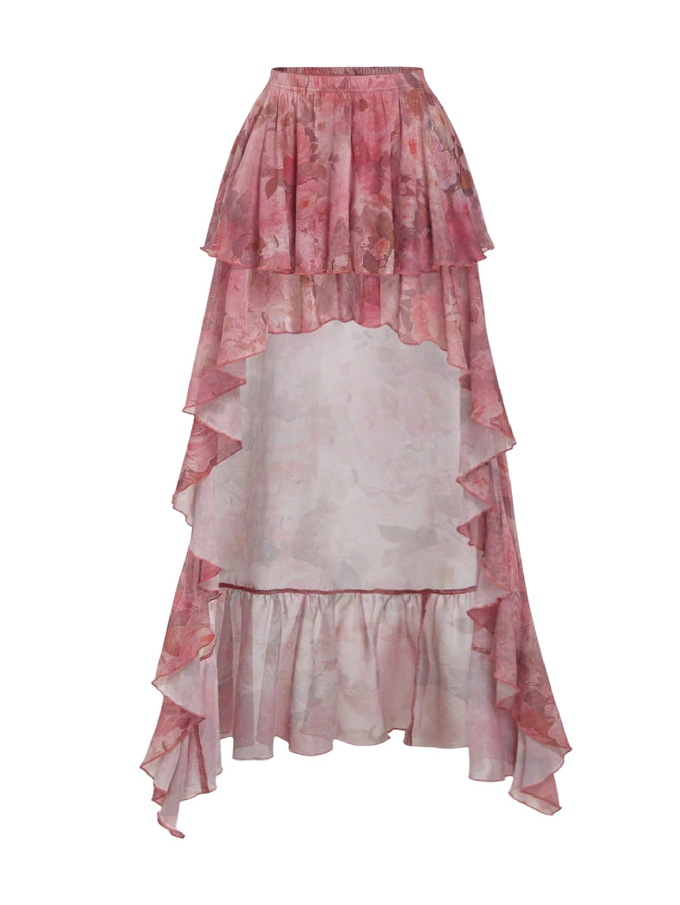 Verdusa Womens Boho Floral Layered Mesh High Low Skirt A Line Flowy Skirts Concert Outfits