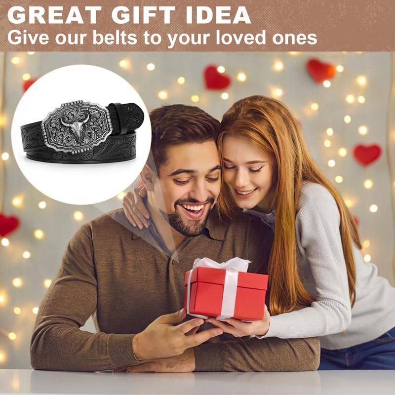 Cowboy Western Belts for Men Woman, Leather Cowboy Belt Men Women Western Cowgirl Country Belts for Gifts Jeans - Image 5