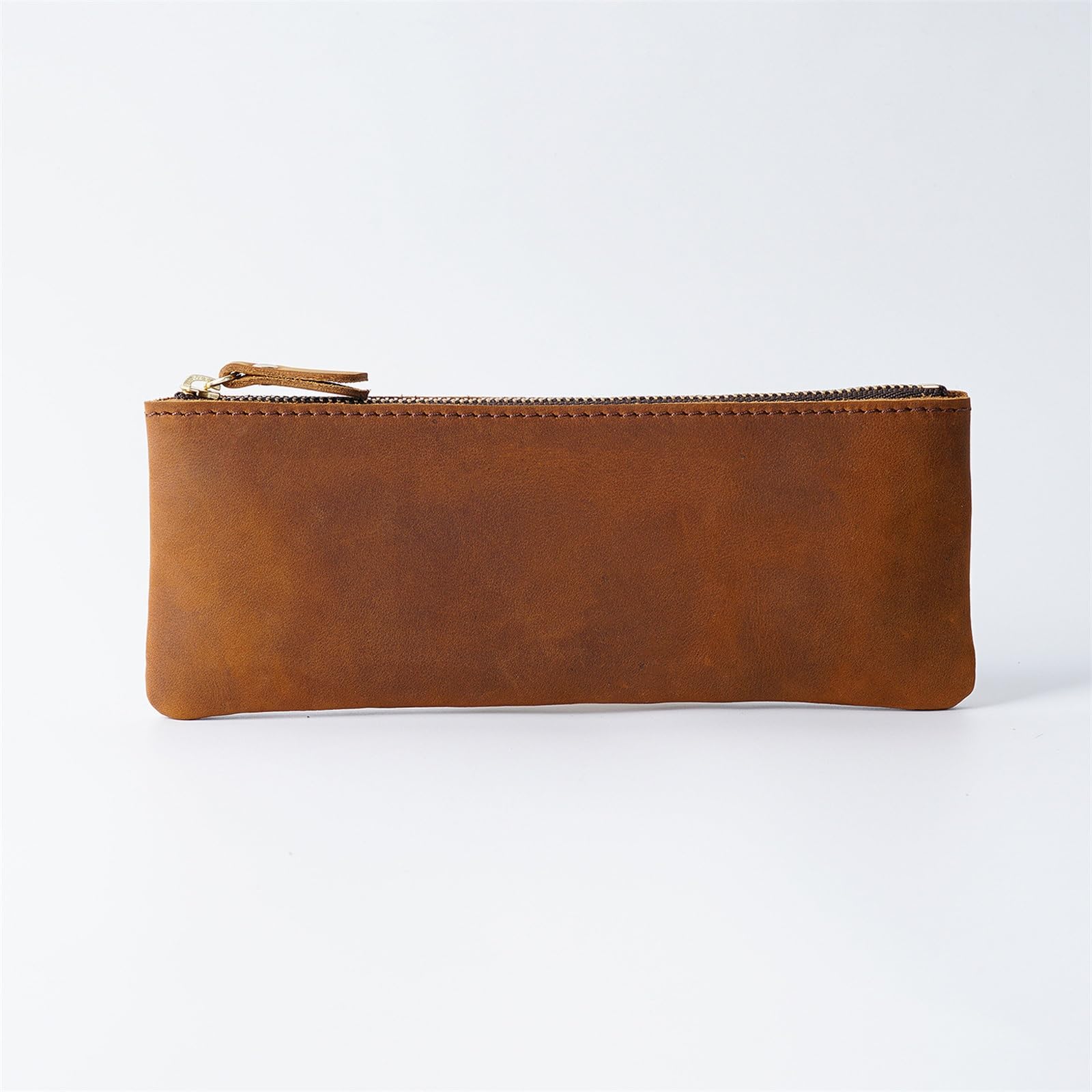 DUMRALBQE Wooden Jewelry Box Creative Retro Leather Zip Simple Small Pencil Case Pen for Storage and Organization(Brown)
