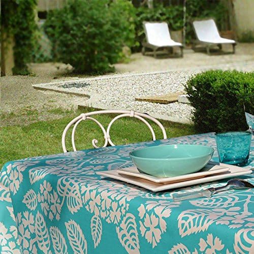 Fleur De Soleil – Coated Cloth Hydrangeas Turquoise coated finish square 120x120 cm – Non Hemmed (Straight Cut) – Size – Material: Cotton