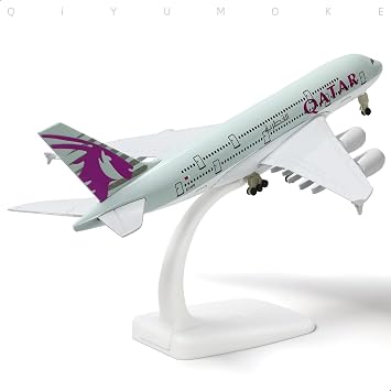 1/300 A380 Metal Airplane Model with Stand for Qatar 7.5 inch | for Airbus A380 Aircraft Model, Collectible Die-Cast Plane, Aviation Enthusiast Gift, Ideal for Desk Display and Collection