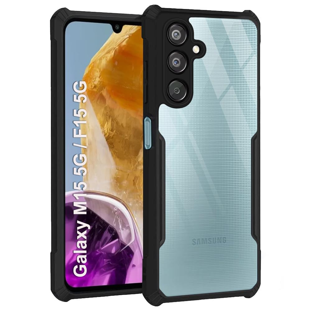 DD SON Shockproof Crystal Clear Back Cover Case for Samsung Galaxy M15 5G / F15 5G- (PC & TPU, Black Bumper Back Cover) | 360 Degree Camera Protection | Transparent Hybrid Back Case Cover (Black) (B0CZRRSSFV) Amazon Price History, Amazon Price Tracker