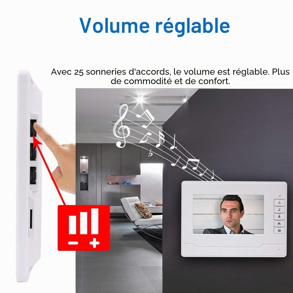 KDL Video Intercom Système d'interphone vidéo Intelligent Téléphone de Porte vidéo Sonnette 7 Pouces, Caméra IR extérieure étanche avec Moniteur pour la Maison (1 Moniteur)