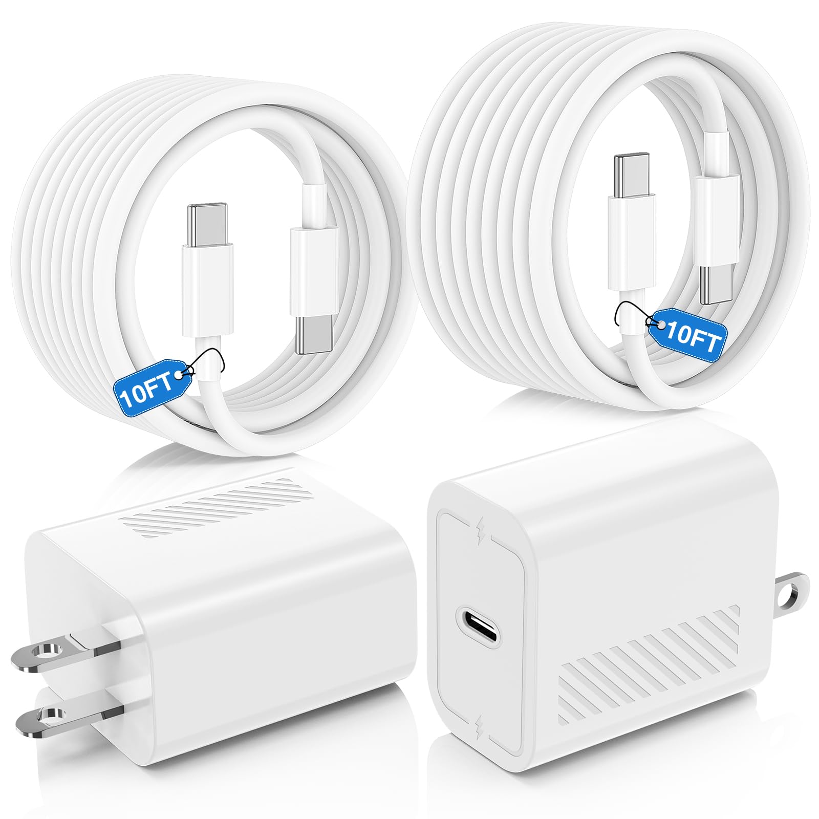 40W USB C Fast Charger for iPhone 17/ Air/16/15 Pro Max,2Pack 10FT Type C Charger Block & Cable, PD 3.0 Super Fast Charging for iPad Pro MacBook Air/Pro M1/M2, AirPods