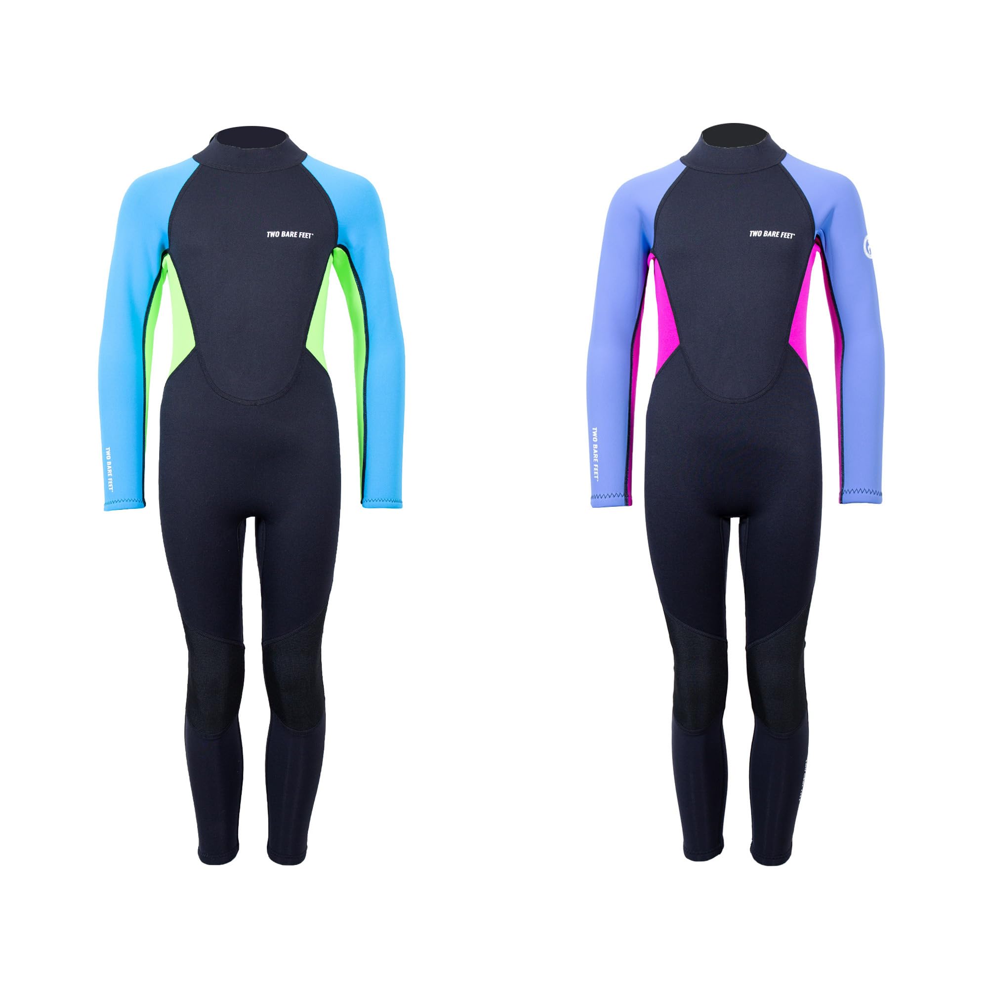 Two Bare Feet Kids Two Tone Full Length 2.5mm Summer Wetsuit – Lightweight Neoprene for Swimming, Surfing & Water Sports (Bright Blue/Lime/Black, L)