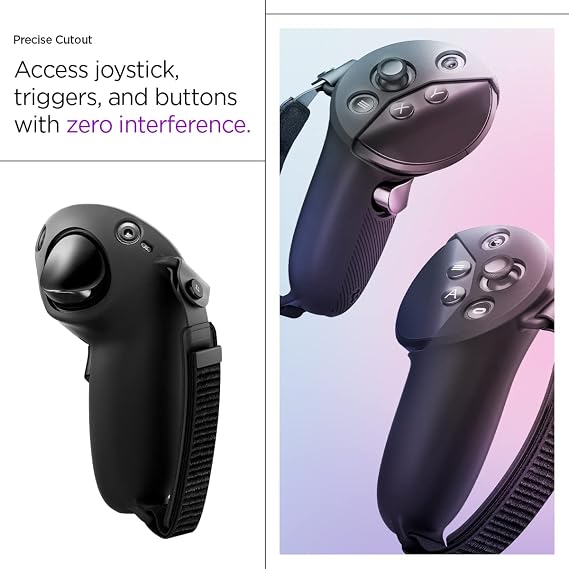Spigen Silicone Fit Controller Cover Compatible with Meta Quest Pro VR Gaming Controller Grip with Adjustable Strap for Anti-Slip Protection - black