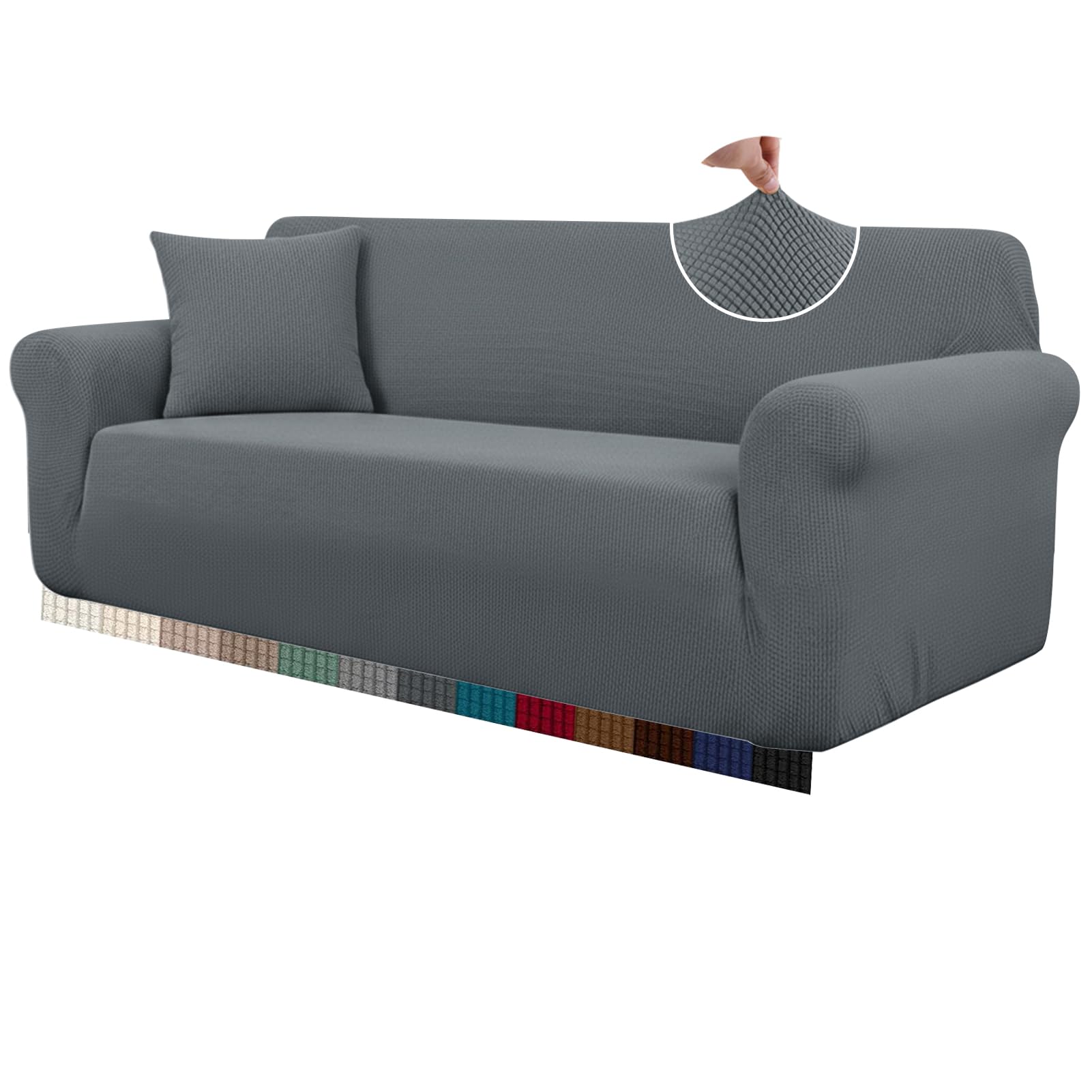 HEYOMART High Stretch Sofa Covers Universal Super Soft Loveseat Couch Jacquard Covers for Dogs Non Slip Furniture Protector Machine Washable (2 Seater, Light Grey)