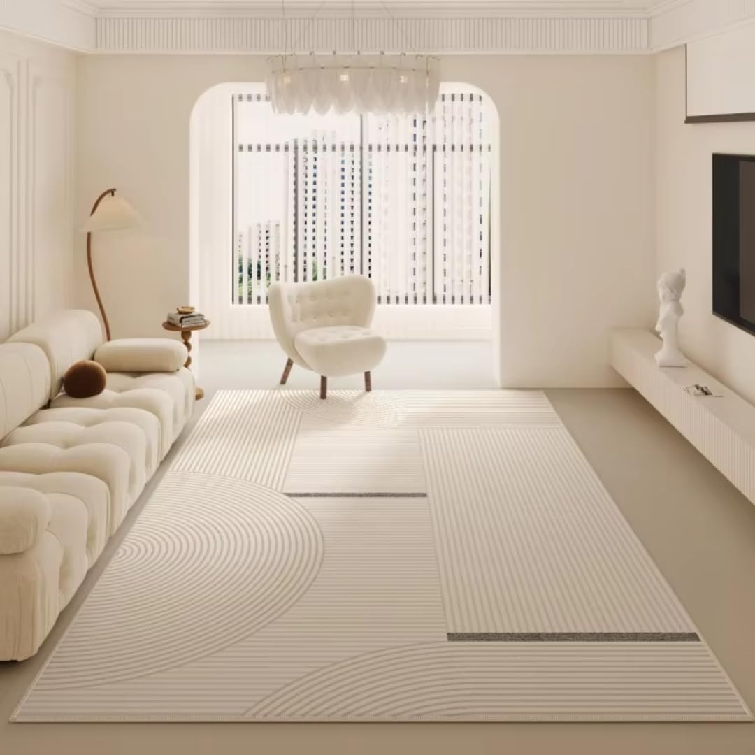 Tapis de sol épais en peluche crème 140x200 cm pour salon et chambre