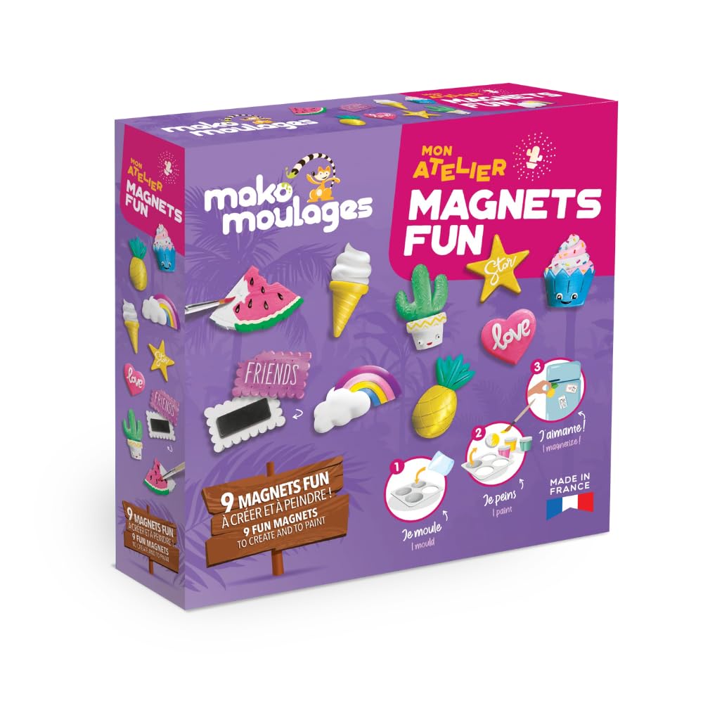 mako moulages Atelier Magnets Fun – Creative Hobby Kit – Plaster and Painting – 9 Plastic Imprints – Hand-Made in France – from 5 Years Old – 39119
