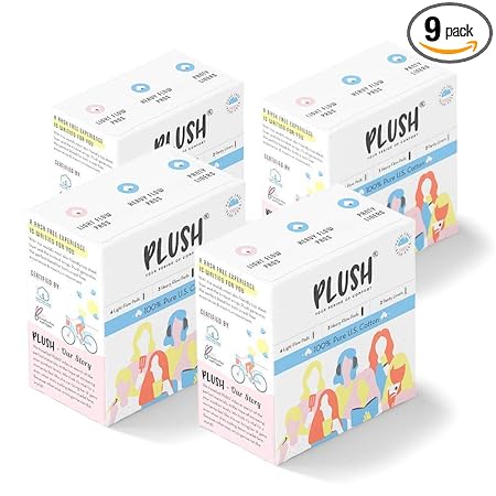 Plush Ultra-Thin Sanitary Pads For Women, 7 Cotton Sanitary Napkins- Pack of 4 | 3 Medium Flow XL + 4 Light Flow L + 2 Panty Liners For Rash Free Periods | Pure U.S. Cotton Pads With Disposable Pouch