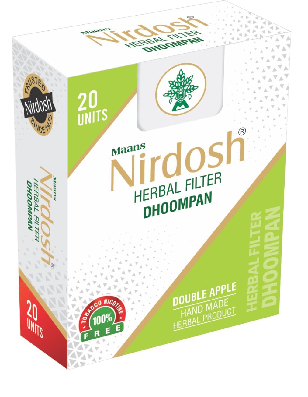 Nirdosh Herbal Cigarette (20 pcs), 100% Tobacco Free & Nicotine Free with Double Apple Flavour, Natural Smoking Alternative for Relive Stress & Mood Enhancer Product for Smokers, Herbal Filter Dhoompan