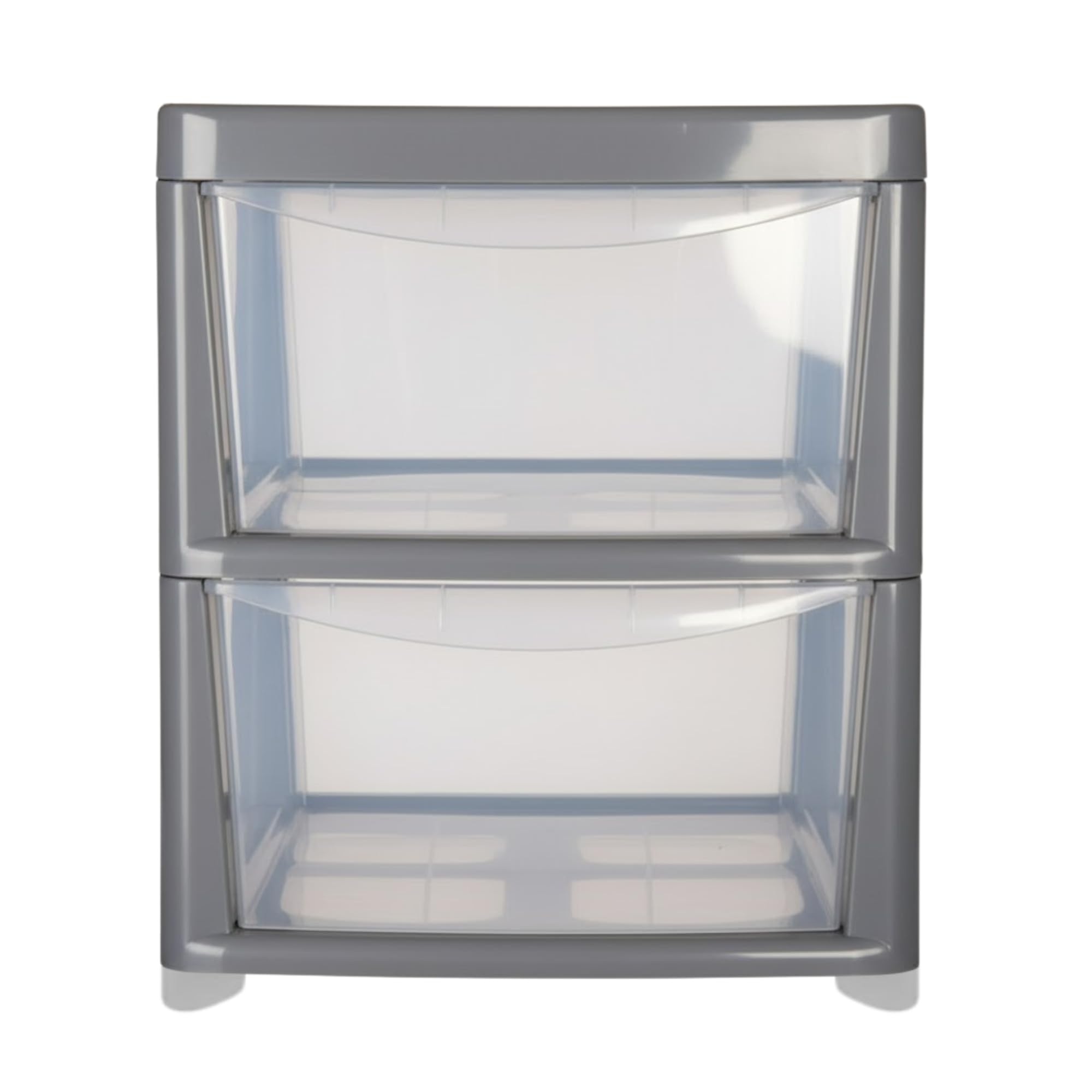 KYY'Z - Large Plastic Clear Drawer Storage Unit for Home, Office, Bedroom & Bathroom Storage Solutions - Strong Durable Chest with Transparent Drawers - Space Saving Organizer - (Grey/Clear, 2 Tier)