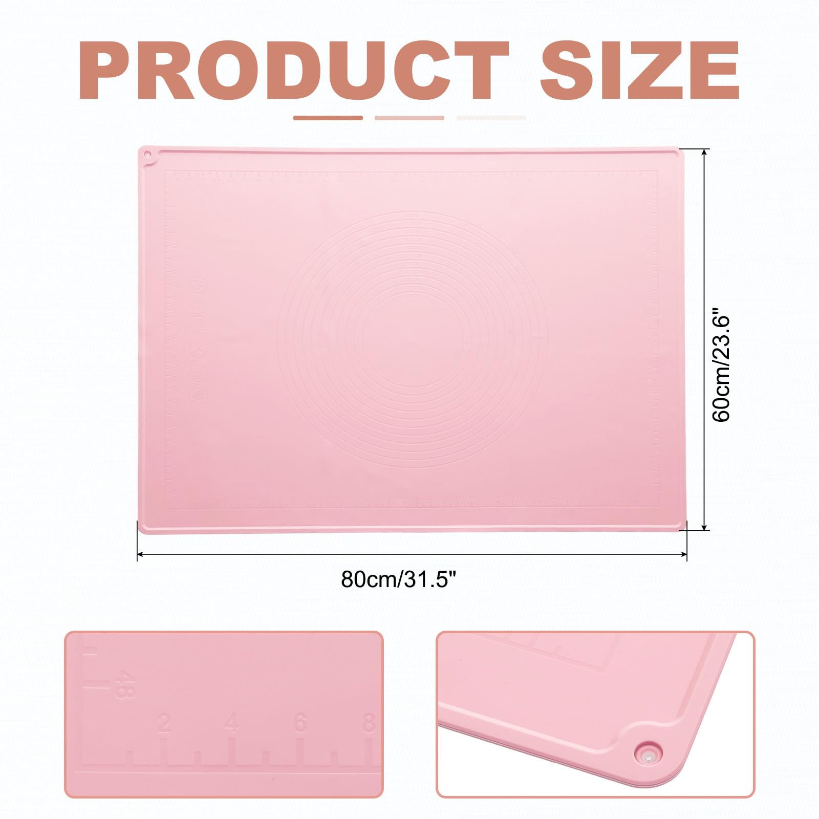 uxcell Tapis de pâtisserie en silicone, 80 x 60 cm, tapis de cuisson en silicone avec mesures, tapis à rouler pour pâte à pâtisserie, biscuits, pain, pizza, rose