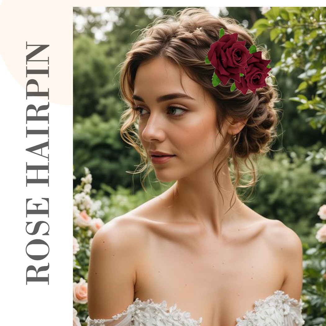 Large Flower Hair Barrette Red Rose Hairclip Hawaiian Hairpin Boho Hair Accessories for Women 2PCS - Image 6