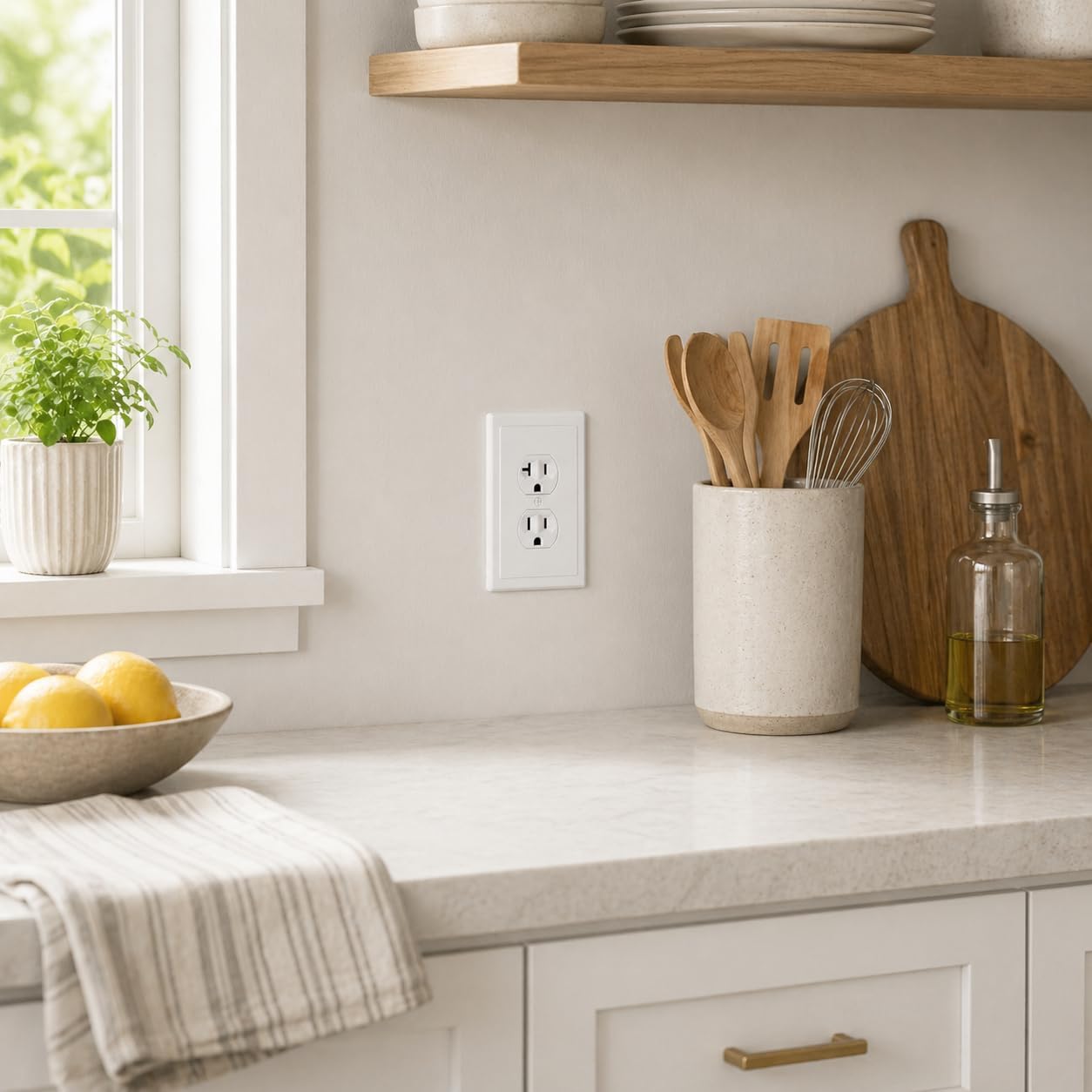 Bates- Modern Edge Duplex Outlet Covers Wall Plate, 4 Pack, White Electrical Outlet Covers Decorative