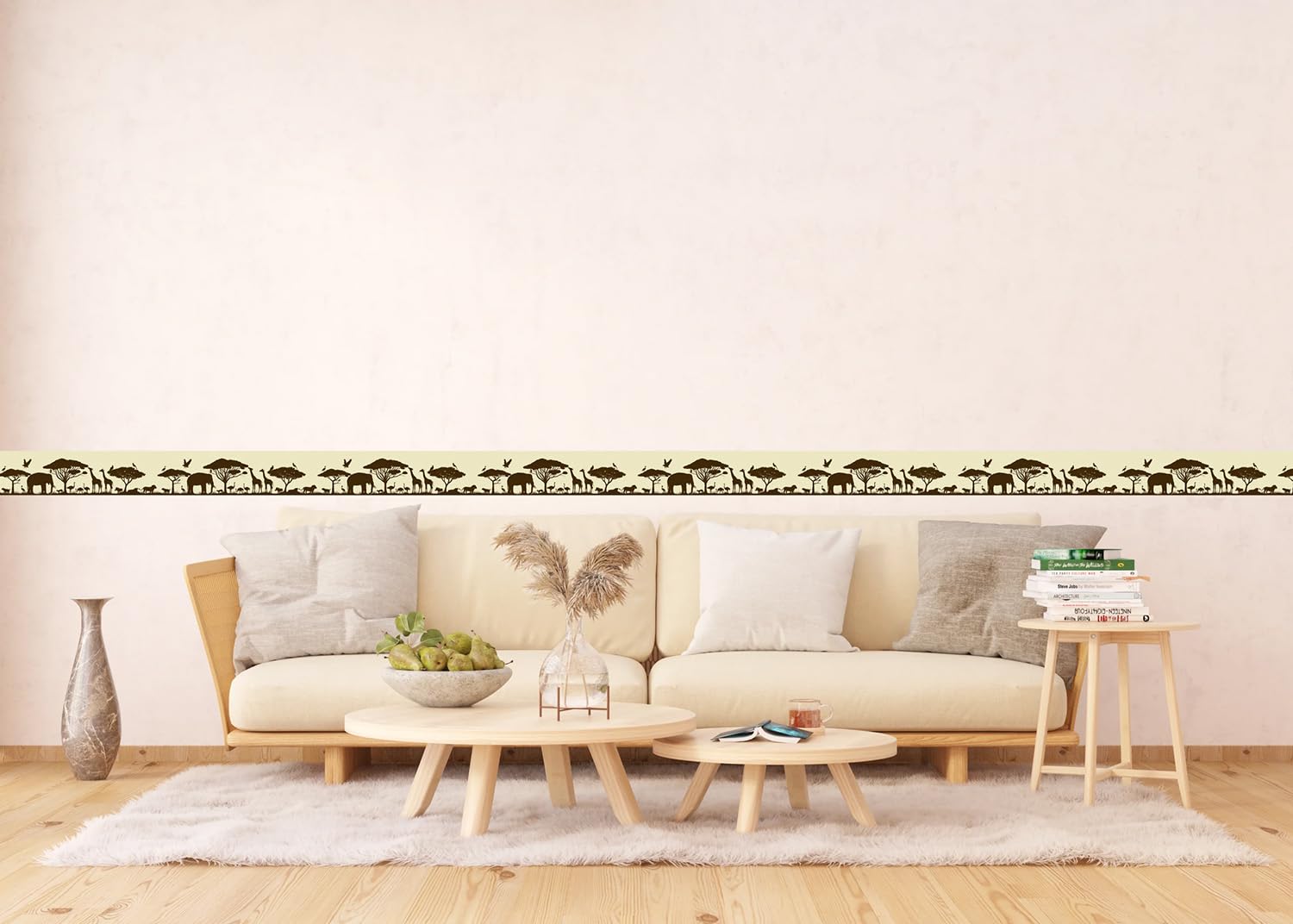 AG Design Cenefa autoadhesiva Safari, AWB 8266, impermeable, decoración para paredes, muebles, papel pintado, revestimientos de paredes y puertas, lámina, multicolor, ancho 500 cm x alto 13,8 cm