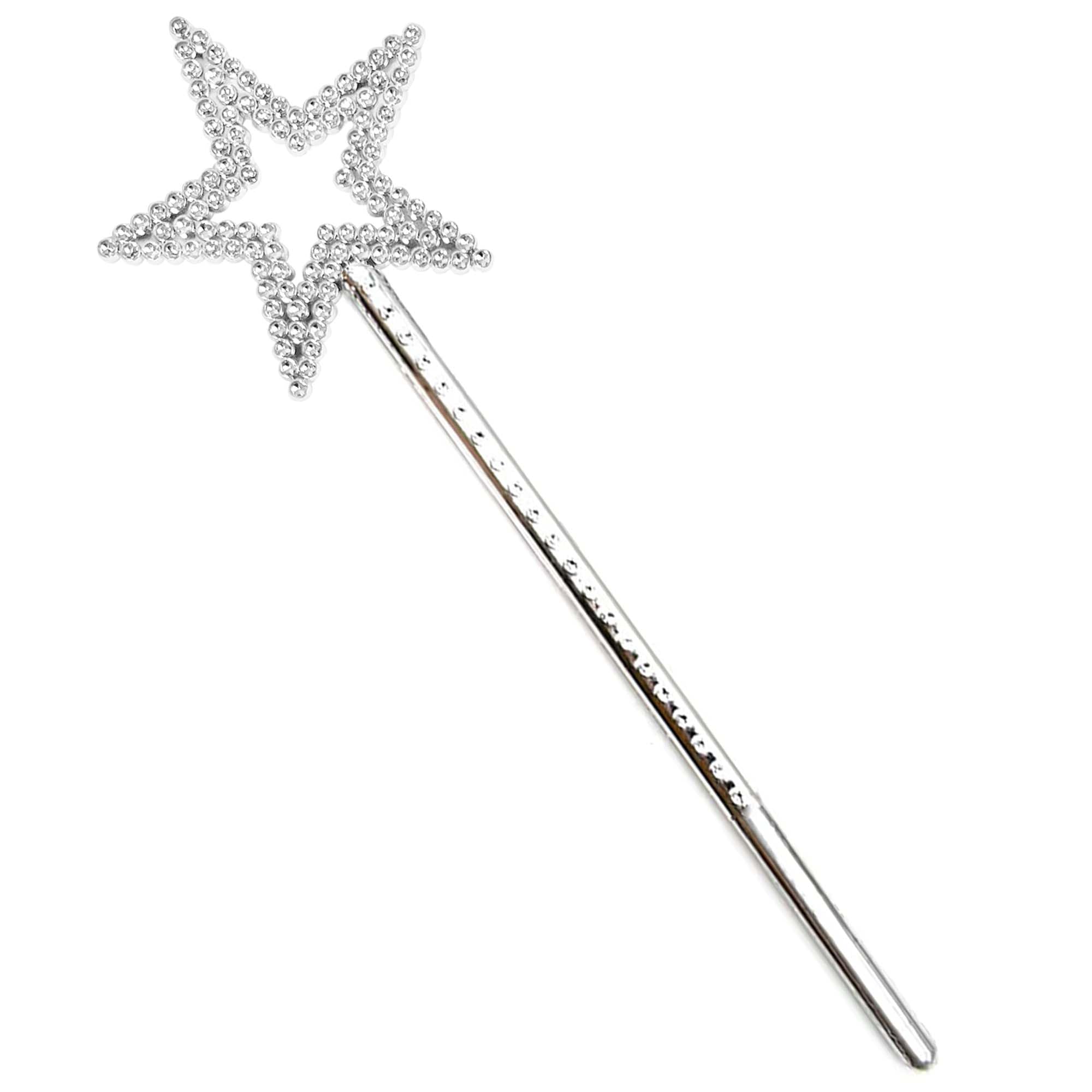 Varita de estrella de 13 pulgadas chapada en princesa, varita de estrella plateada para Halloween, Navidad, Acción de Gracias y actuaciones navideñas (plateada)
