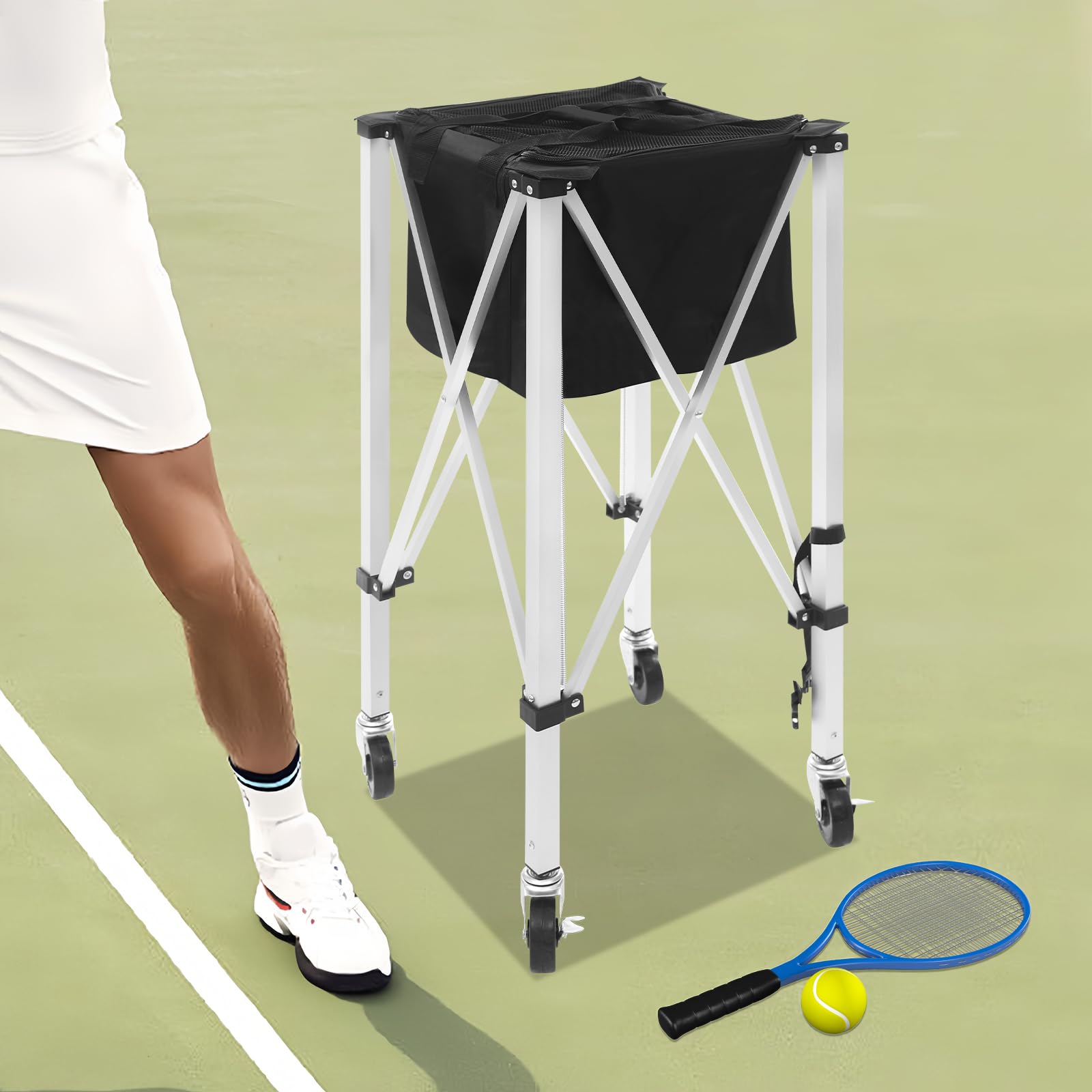 Contenedor Pelotas Tenis Plegable, Canasta Tenis Ligera con Ruedas, X para Carrito de Entrenamiento Portátil Guardar Pelotas de bádminton, Pelotas de Tenis de Mesa, 150-170 Pelotas