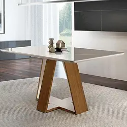 Mesa de Jantar 135x90cm Tampo em Vidro/Laca Grécia LJ Móveis