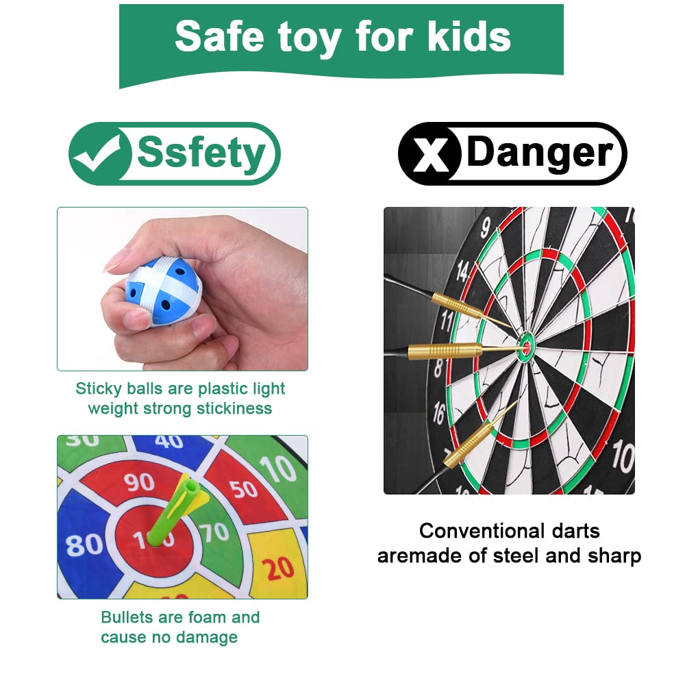 Vicloon Diana Niños, 66CM/26pulgada Dardos de Doble Cara, Juego de Tablero para Interiores y Exteriores, 12 Bolas Adhesivas, 1 Pistola de Aire, 4 Flechas, 6 Dardos, 1 Gancho, 1 Bolsa — view 4