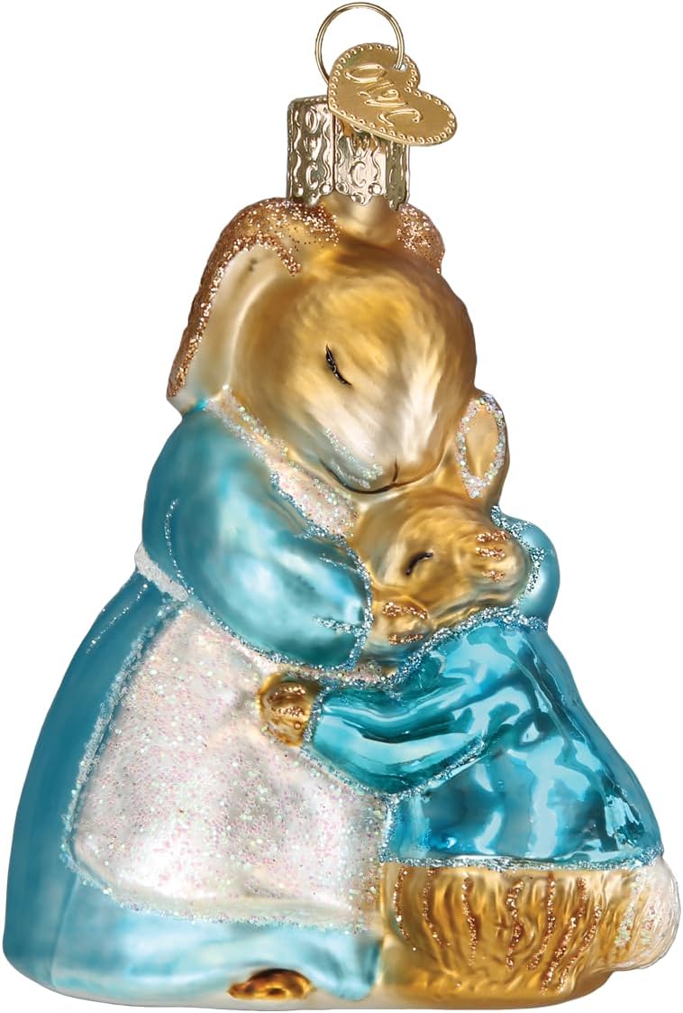 Mrs. Rabbit and Peter Glass Blown Ornament for Christmas Tree, Handcrafted Holiday Decoration, Peter Rabbit Collection