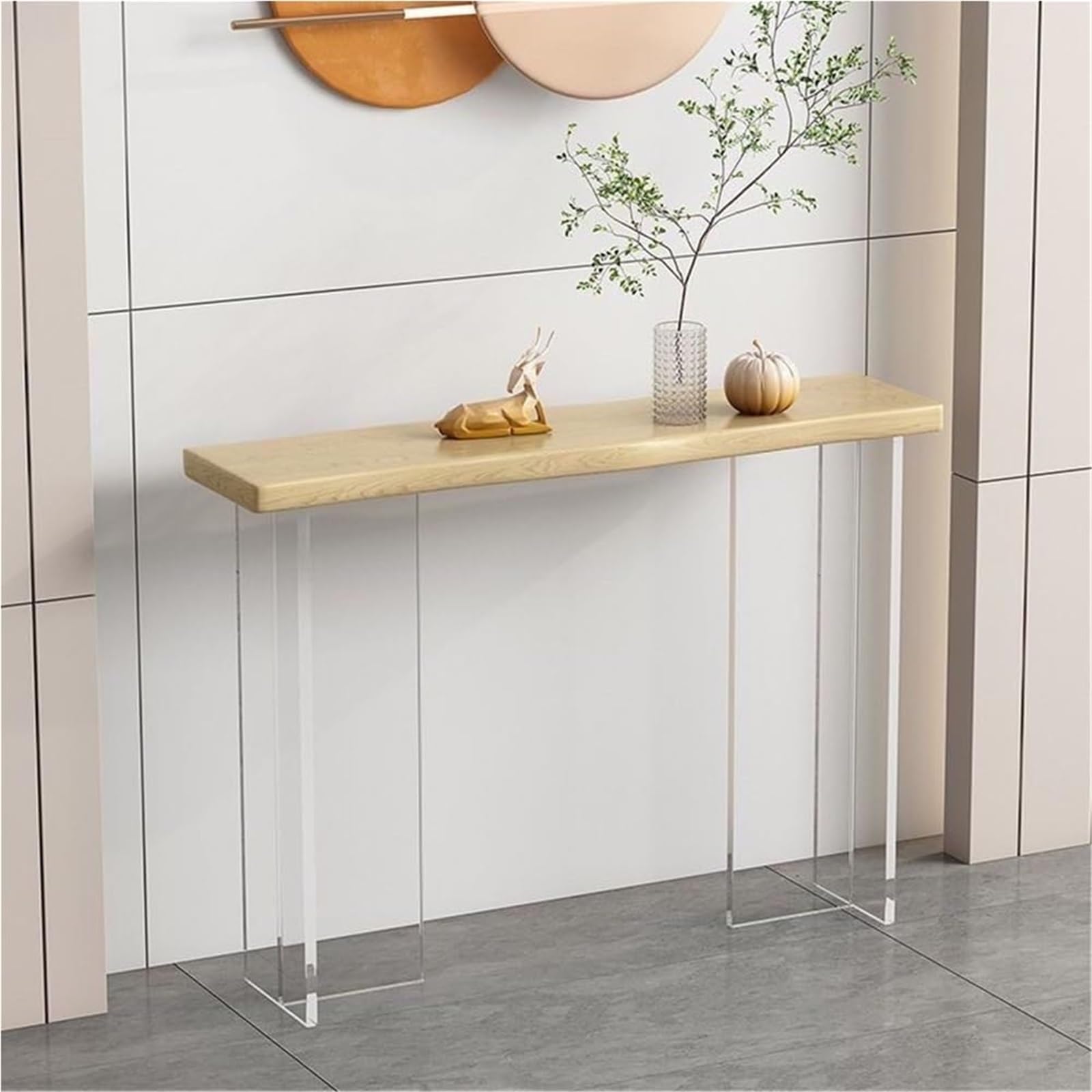 Consola con tablero de madera natural premium y base acrílica