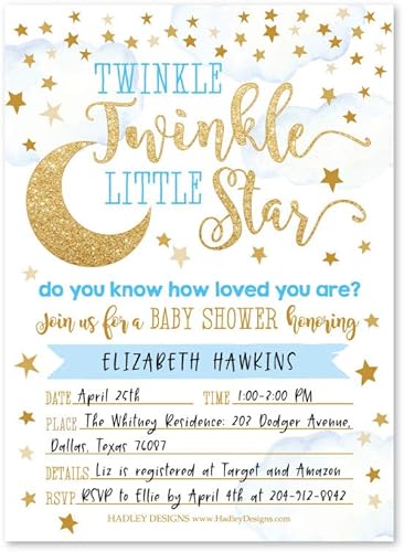 Miniatura 2 de 25 invitaciones de baby shower Twinkle Twinkle Boy, invitación de espolvorear para niño, tema de revelación de género de estrellas pequeñas mixtas,