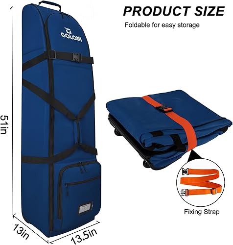 Miniatura 2 de Goloni Bolsa de viaje de golf con ruedas, funda de viaje de golf para aerolíneas, Oxford resistente al desgaste 900D resistente al desgaste Azul