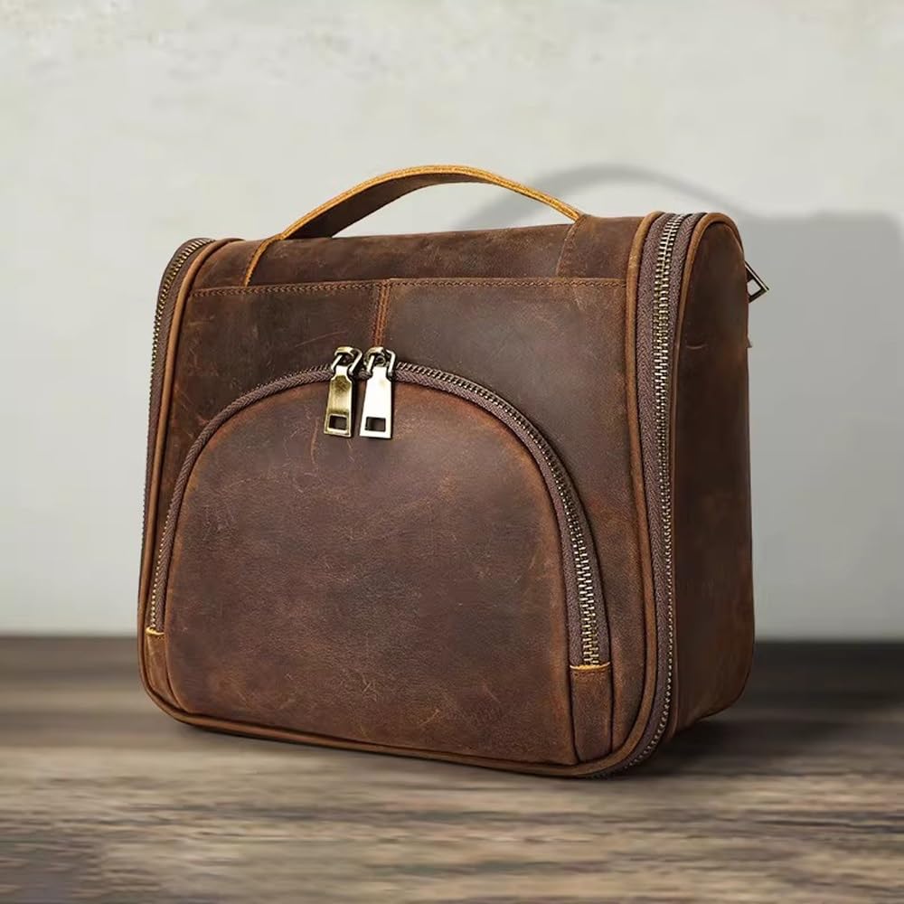 Retro skórzana kosmetyczka podróżny zestaw Dopp makijaż organizer na kosmetyki zestaw do golenia kosmetyczka z haczykiem do zawieszania