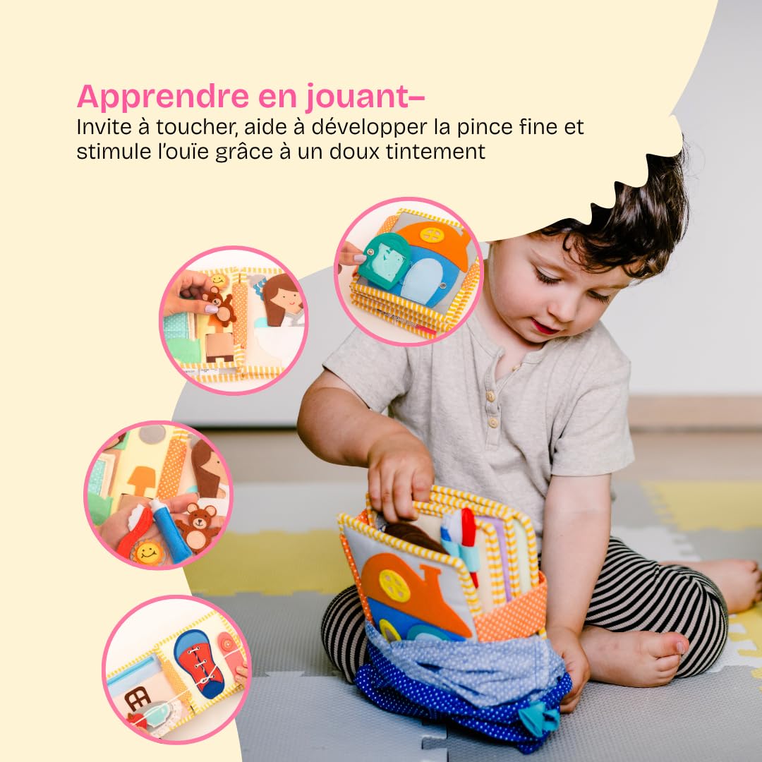 Jolly Designs Mini Quiet Book Beinvenue chez Moi – Jouet Montessori dès 2 Ans – Livre sensoriel & Livre Tissu pour Enfant – Busy Book Fait Main en Feutrine – Jouet éducatif & de Voyage