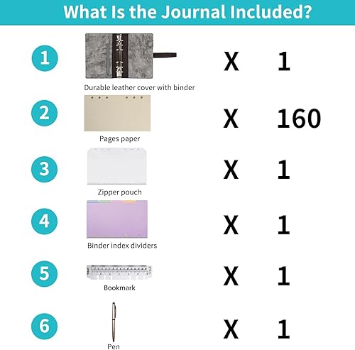 Miniatura 7 de Wonderpool - Carpeta de cuero para diario recargable A6, organizador de cuaderno de escritura con papel punteado y cubierta con múltiples bolsillos