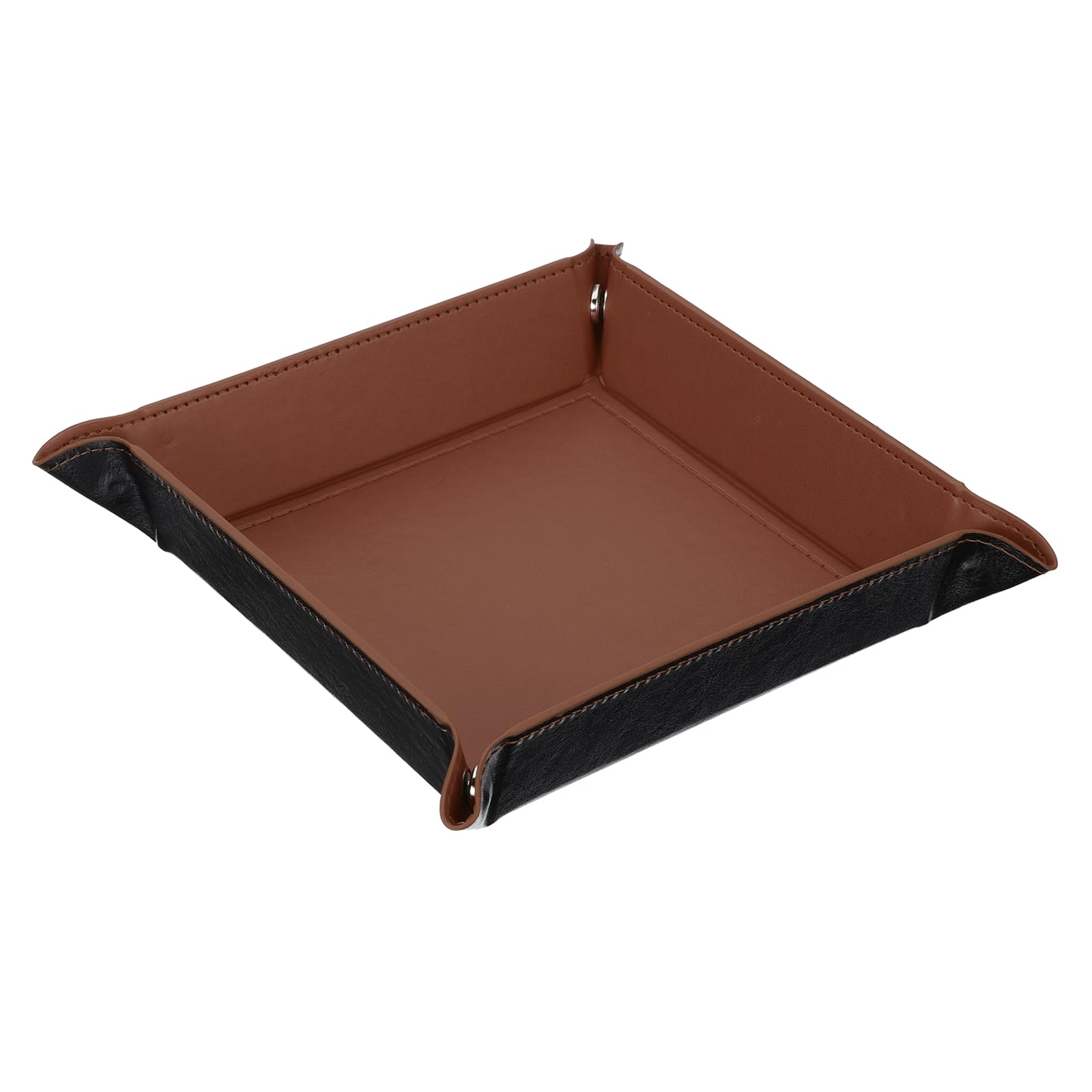 sourcing map PU Leather Valet Tray Catch All Bowl Square Jewelry Tray for Key, Wallet, Watch, Coin (Brown)
