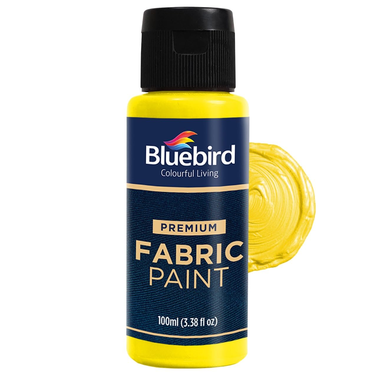 BLUEBIRD Fabric Paint, Lemon Yellow, 3.4 Fl Oz, Permanent Fabric Paints for Clothes, Furniture Upholstery