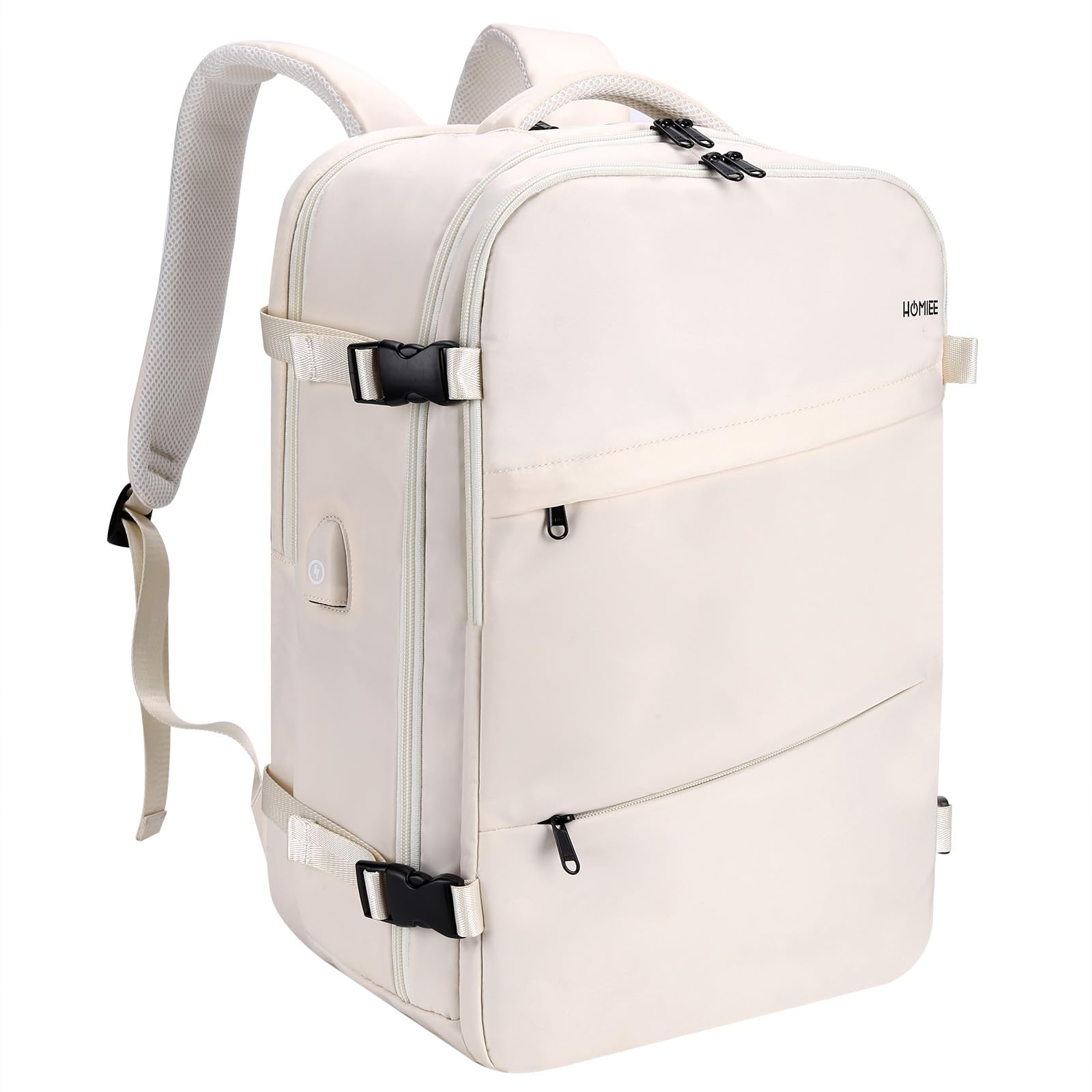 HOMIEE Zaino da Viaggio 40L Zaino Uomo Zaino Porta PC 17.3 Pollici Grande Capacità Zaino Aereo Bagaglio a Mano Impermeabile Zaini Uomo Lavoro per Viaggio Università Scuola Beige