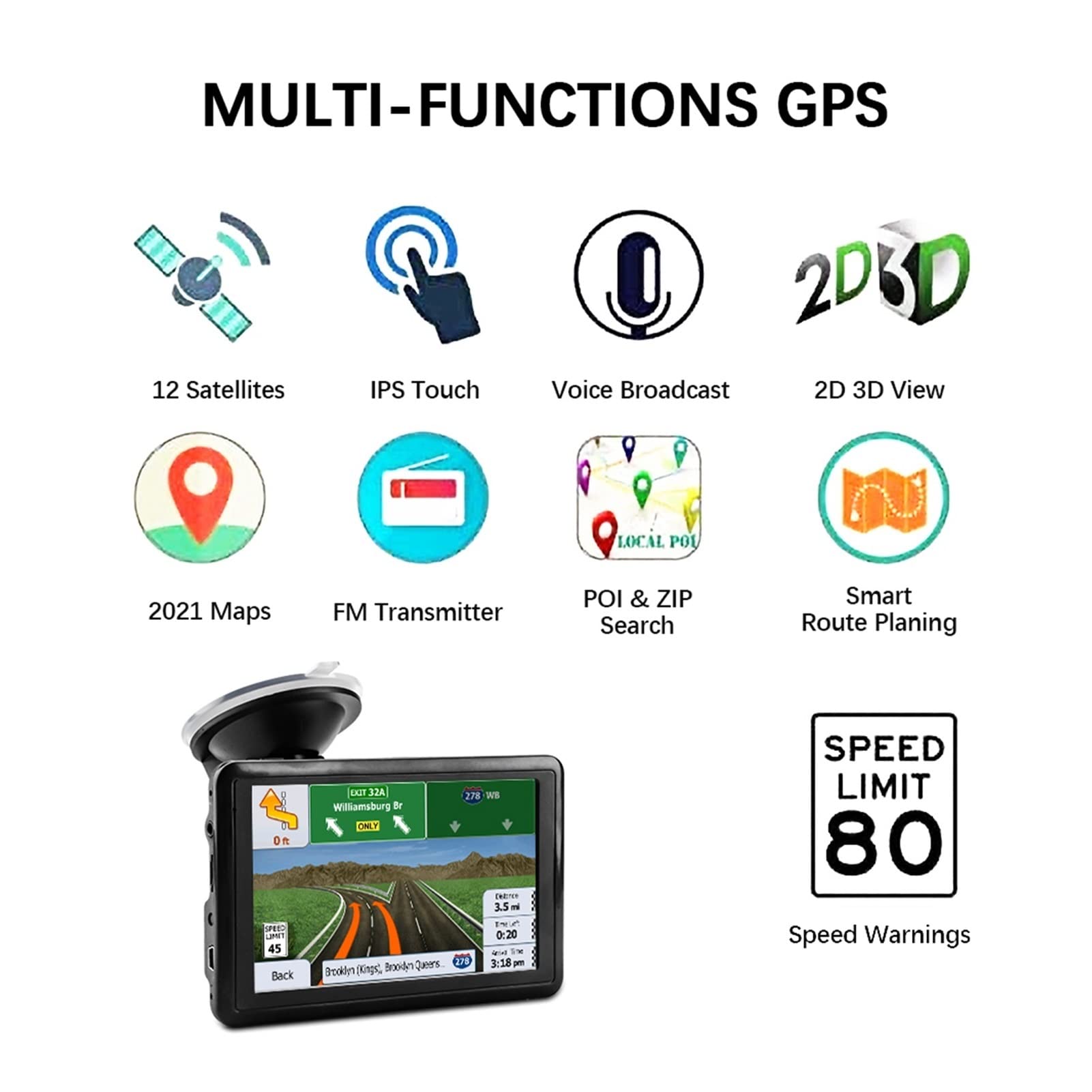Navigazione GPS per camion, camper, auto Auto da 5 pollici GPS 8G 256m. Sistema di navigazione Ultima mappa Touchscreen con videocamera Voice Guidance Voice Avvertenza for auto camion Facile da usare